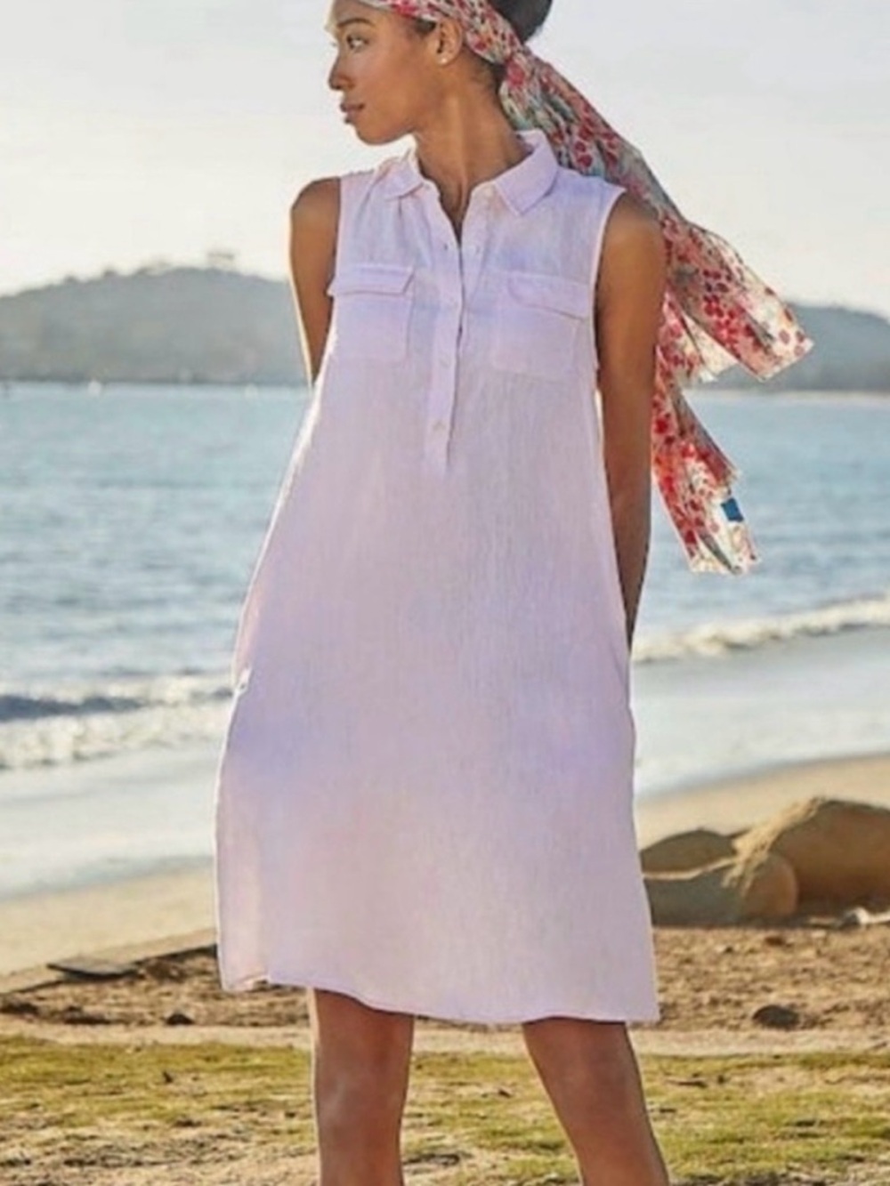 J. McLaughlin Aberdeen Sleeveless Linen Dress light pink XS coastal vacation